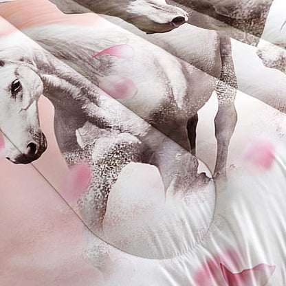 HOSIMA Horse Bedding for Girls,Pink Cherry Blossom Printed Full Size Comforter Set for Teens with 2 Pillowcases,3D Farm Wild Animal Pattern for Girls Bedding Set,Western Bedding Set Theme.