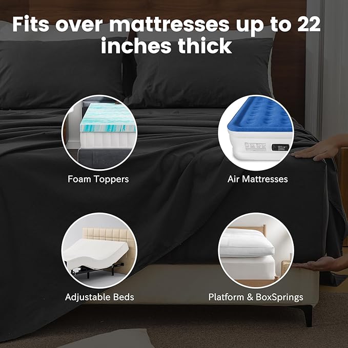 Bedlifes 100% French Flax Linen Sheets Set California King Size-6 Piece Extra Deep Pocket 18-24",Soft Breathable Cal King Bed Sheets with Temperature Regulating & Moisture-Wicking(Dark Grey