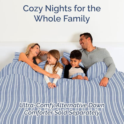 Flex Top Split Head King 4 Piece Sheet Set - Comfy Breathable & Cooling Bed Sheets Set - Hotel Luxury Bedding for Women, Men, Kids, Teens, Boys & Girls - Deep Pockets, Soft - Oeko-Tex - Blue Stripes