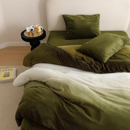 Cottonight Green Velvet Comforter Queen Fluffy Army Green Bedding Set Women Men Thick Warm Winter Blanket Quilts Sherpa Green White Modern Chic Plush Comforter Set
