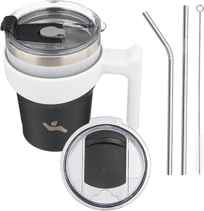 10 oz Tumbler with Handle and 2 Straw 2 Lid, Insulated Water Bottle Stainless Steel Vacuum Cup Reusable Travel Mug,Day Night