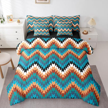 Erosebridal 7 Pcs Western Aztec King Comforter Set with Sheets Rustic Farmhouse Bed in A Bag Vintage Southwestern Tribal Bedding Sets for Teens Teenager Exotic Bohemian Geometric Bed Set