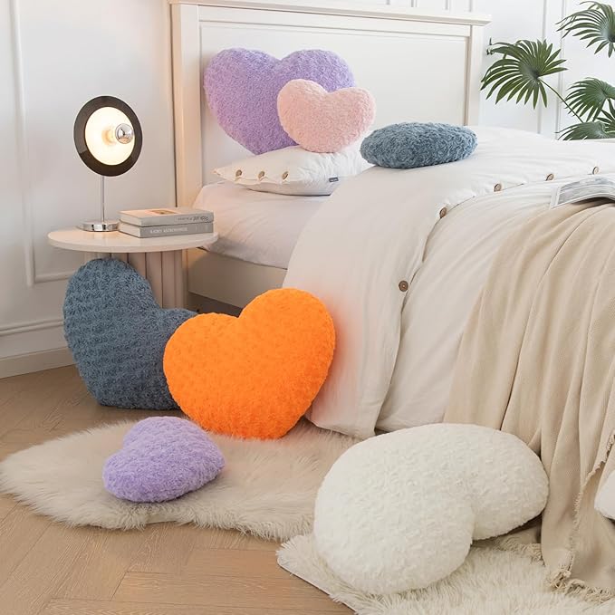 Heart Pillow, Soft Heart Shaped Pillow with Room Decorative Throw Pillows for Bed Couch Chair Sofa, Heart Shaped Cute Throw Pillow Cushion for Bedroom Living Room (Ivory White, Mini 12.9" x 9.8")