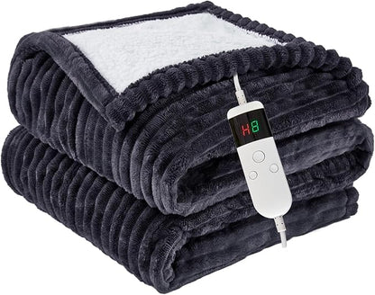 Heated Blanket Electric Full, Soft Flannel Heating Blanket with 8 Hours Auto Off 10 Fast Heating Levels Machine Washable Sherpa Heated Blanket with Overheating Protection