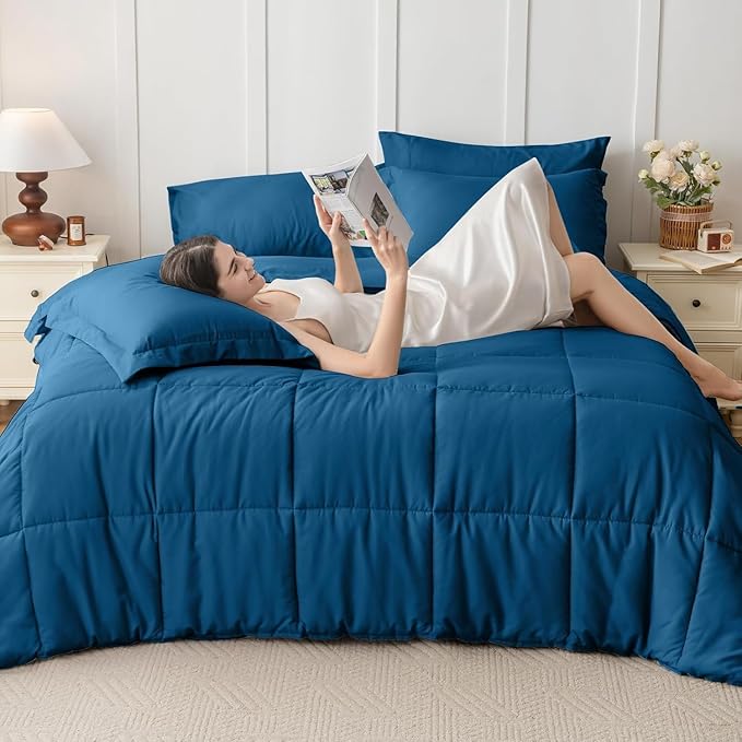 JOLLYVOGUE Full Comforter Set, Ultra-Soft Bed in a Bag Full Size 7 Pieces, Oeko-TEX Certified Bedding Set with Down Alternative Comforter, Sheets, Pillowcases & Shams, Teal