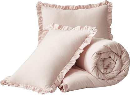 Chezmoi Collection Nora Blush Comforter Set King Size 3-Piece Fluffy Soft Stone-Washed Ruffled Shabby Chic Bedding for All Season