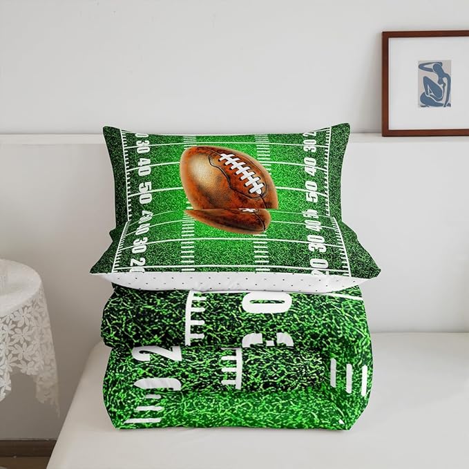 Feelyou Rugby Comforter Set Full Size Football Comforter for Boys Girls Teens Soccer Ball Game Bedding Set Gift for Football Lover Duvet Set Bright Green Quilt Set