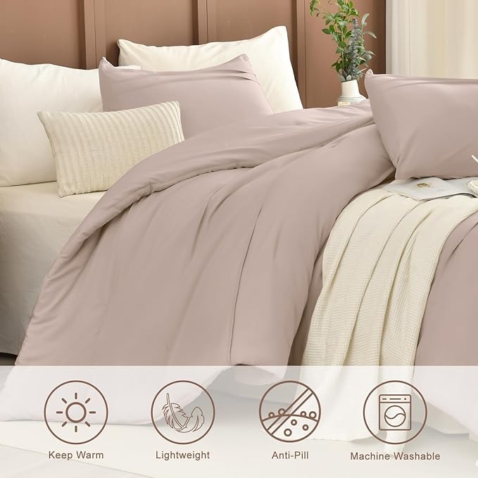 Masaca Oversized King Size Comforter 128x120,3 Pieces Vintage Farmhouse Pinch Pleat Bedding Comforter Set Lightweight Ultra Soft Rustic Boho Bedding (1 Taupe Comforter +2 Pillowcases)