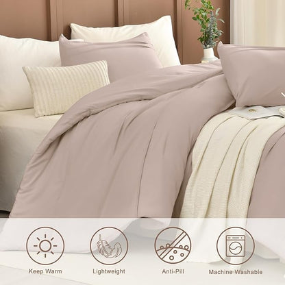 Masaca Oversized King Size Comforter 128x120,3 Pieces Vintage Farmhouse Pinch Pleat Bedding Comforter Set Lightweight Ultra Soft Rustic Boho Bedding (1 Taupe Comforter +2 Pillowcases)