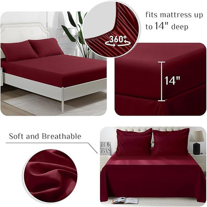 JOLLYVOGUE Twin Comforter Set, Ultra-Soft Bed in a Bag Twin Size 5 Pieces, Oeko-TEX Certified Bedding Set with Down Alternative Comforter, Sheets, Pillowcases & Shams, Burgundy
