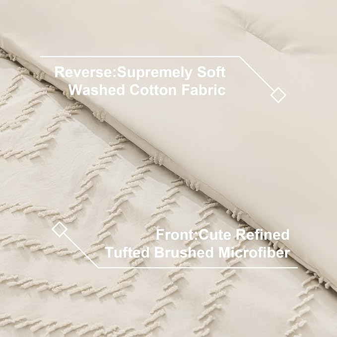 Litanika Twin Comforter Set with Sheets Beige - 5 Pieces Boho Tufted Shabby Chic Bed in a Bag, Fluffy Soft Farmhouse Bed Set for All Seasons