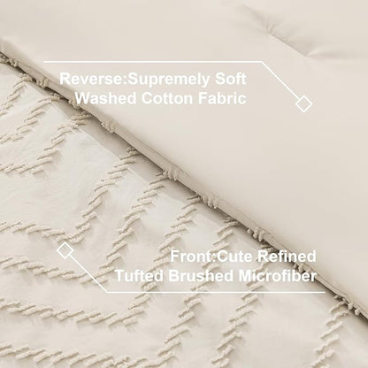 Litanika California King Comforter Set with Sheets Beige - 7 Pieces Bed in a Bag Cal King Cream Boho Tufted Complete Bedding Sets with Comforter, Sheets, Pillowcases & Shams