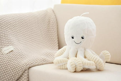 Cute Big Octopus Pillows,Interior Decoration Octopus Cushion,Soft Marine Animal Decorations (White, 15.7 inch)