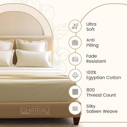 King Sheets Deep Pocket King Sheet Set,100% Cotton Bed Sheets, 800 Thread Count 4 PC Sateen Weave Luxury Bedding Sheet & Pillowcase Sets, Soft & Comfy Naturally Cool, No Pill Machine Washable- Ivory