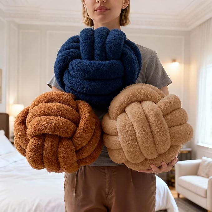 Knot Pillow Ball Plush - Decorative Throw Pillows for Bed Relieve Stress, Round Knot Cushion for Sofa Decor Pet Toy, Brown 12 inch