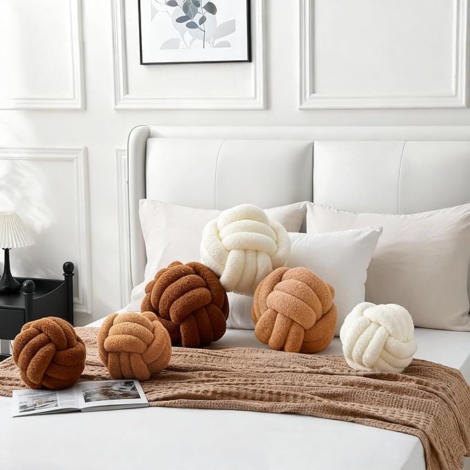 Knot Pillow Ball Plush - Decorative Throw Pillows for Bed Relieve Stress, Round Knot Cushion for Sofa Decor Pet Toy, Brown 12 inch