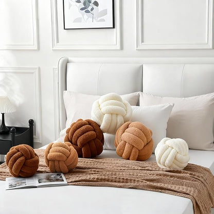 Knot Pillow Ball Plush - Decorative Throw Pillows for Bed Relieve Stress, Round Knot Cushion for Sofa Decor Pet Toy, Brown 12 inch