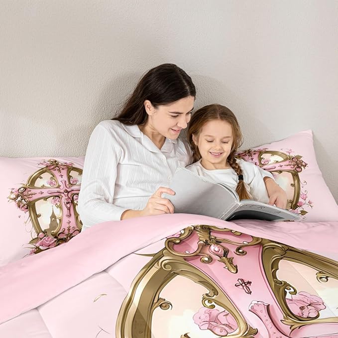 Erosebridal The Cross Theme Comforter Set, Patriotic Style Bedding Set King Size for Kids Girls Women Bedroom Decor, Rose Flower Down Comforter Romantic Floral Quilt, Pink