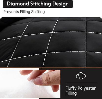 MUXHOMO 7 Pieces Full Comforter Set, Reversible Bed in a Bag Full Size, All Season Bedding Set with Comforter, Flat Sheet, Fitted Sheet, Pillowcases & Shams, Black & White