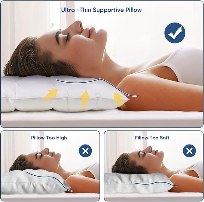 MINUPWELL Ultra Flat Small Pillow for Sleeping, 18x13in Small Pillow for Travel 7D High Support 2.5 inch Height Ultra Thin Mini Pillows -100% Cotton