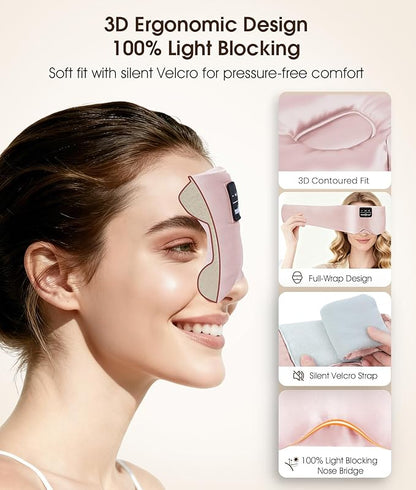 MUSICOZY 3D Silk Bluetooth Sleep Mask Headphones, Mulberry Silk Eye Mask with Ultra-Thin Wireless Speakers, Bluetooth 5.4 Sleeping Headphones for Side Sleepers, Music Sleep Mask Gifts for Men Women