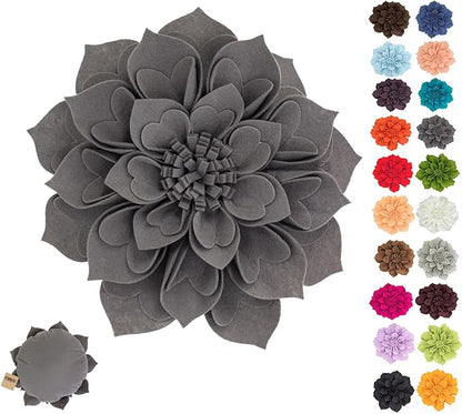 Fennco Styles Handmade 3D Heart-Shaped Petals Flower Decorative Filled Throw Pillow 13" Round - Slate Floral Pillow for Couch, Home Décor and Holiday, Housewarming Gift