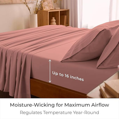 Mellanni Queen Sheets Set - 4 PC Iconic Collection Bedding - Hotel Luxury, Extra Soft, Cooling Bed Sheets - Wrinkle, Fade, Stain Resistant (Queen, Coral)
