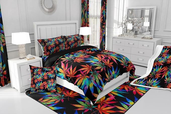 Erosebridal Leaves Comforter Set Full,Rainbow Leaf Bedding for Kids Teens Adults,Colorful Hippie Down Comforter,Tropical Botanical Bedding Comforter Sets