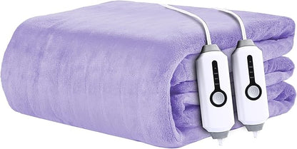 Electric Heated Blanket 90"x100" King Size - 4 Heat Settings & Dual Controllers, 10H Auto Shut Off, Ultra-Soft Coral Fleece Heated Blanket with Overheat Protection, Light Purple