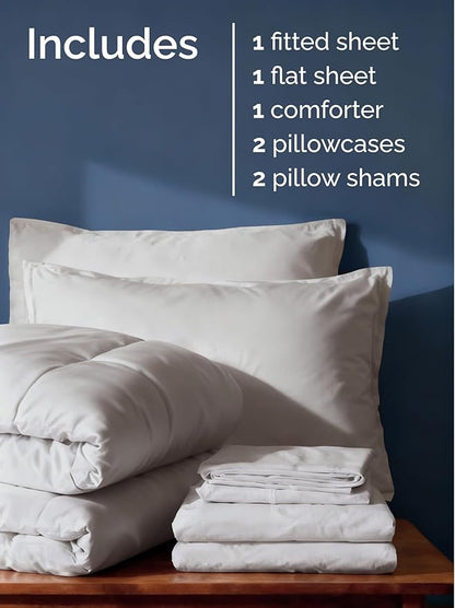 Full Comforter Set - 5 Piece Bed in a Bag Full Size Bed Set - Down Alternative Comforter, Flat Sheet, Fitted Sheet, Pillowcase & Shams for All Seasons - Ultra Soft, Comfy and Breathable - Light Grey