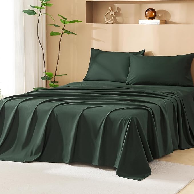 Litanika Forest Green Queen Size Comforter Set with Sheets - 7 Pieces Bed in a Bag Queen Boho Tufted Complete Bedding Sets with Comforter, Sheets, Pillowcases & Shams