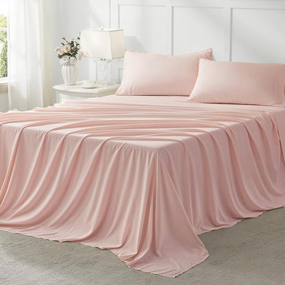 Anluoer King Size Bed in a Bag 7 Pieces, Pink Comforter Set with Sheets, All Season Bedding Sets with 1 Comforter, 2 Pillow Shams, 2 Pillowcases, 1 Flat Sheet, 1 Fitted Sheet