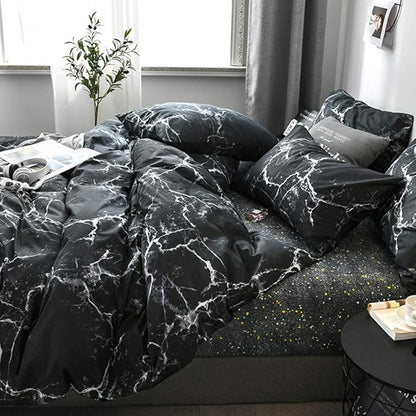 CLOTHKNOW Black White King Size Comforter Set Marble Bedding Comforter Sets All Season Black Comforter Abstract Comforter with 2 x Pillow Cases