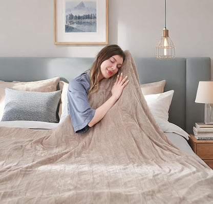 Electric Heated Blanket Throw Size 50"x60", Fast Heating Throw, Soft Microplush for Sofa & Office,6 Heating Levels & 1-10 Hours Auto Off, Machine Washable, Gifts for Family-Camel