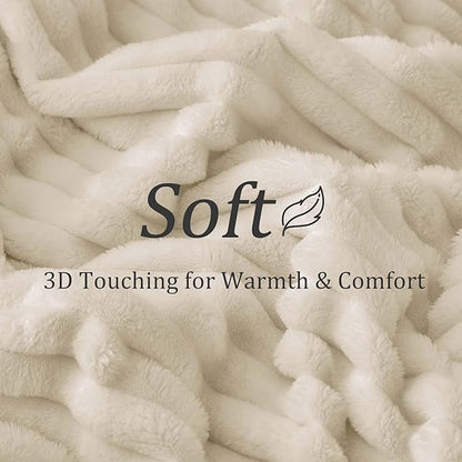 BEDELITE Fleece Throw Blanket for Couch - 300GSM Soft & Warm Fluffy Beige Blanket, Decorative and Giftable Striped Blankets for Women, Men, 50"x70"