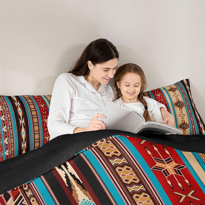 Aztec Bedding Set Ethnic Tribal Arrow Comforter Set,Vintage Southwestern Native Bohemian Quilt Twin,Western Star Duvet Insert Exotic Geometric Diamond Stripes Room Decor,Burnt Sienna Brown