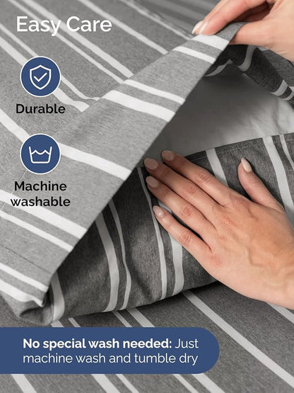 Extra Deep Split King Sheet Set - 7 Piece Breathable and Cooling Sheets - Hotel Luxury Bedding for Women, Men, Kids & Teens - Secure Fit - Soft and Wrinkle Free with Extra Deep Pockets - Grey Stripes