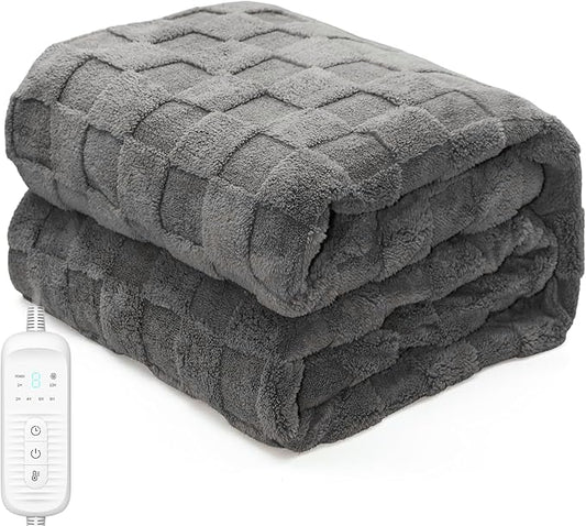 Electric Heated Blanket Throw - 50"x60" Heating Blanket Throw House Warming Gifts New Home, Ultra Soft Warm Flannel Sherpa Fast Heat,8 Heat Level 10 Hours Auto-Off ETL Certified