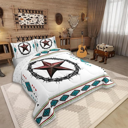 Erosebridal Western Decor Queen Comforter Set Boho Aztec Bedding Set for Kids Teens Adult Bedroom, Southwestern Texas Star Bedding Comforter Sets Exotic Tribal Geometric Quilt with 2 Pillow Cases