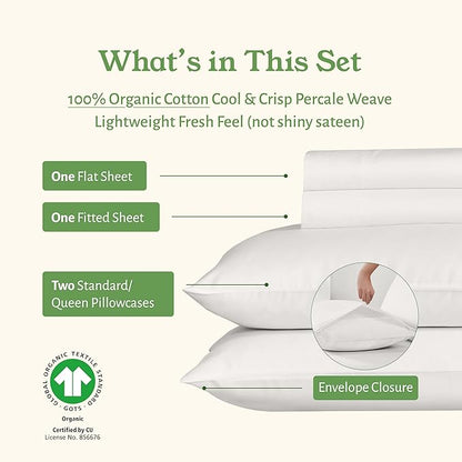California Design Den Full Size Bed Sheets Set - Soft 100% Organic Cotton Sheets with Deep Pockets, Crisp Percale, Breathable and Durable Bedding Set - True Ivory