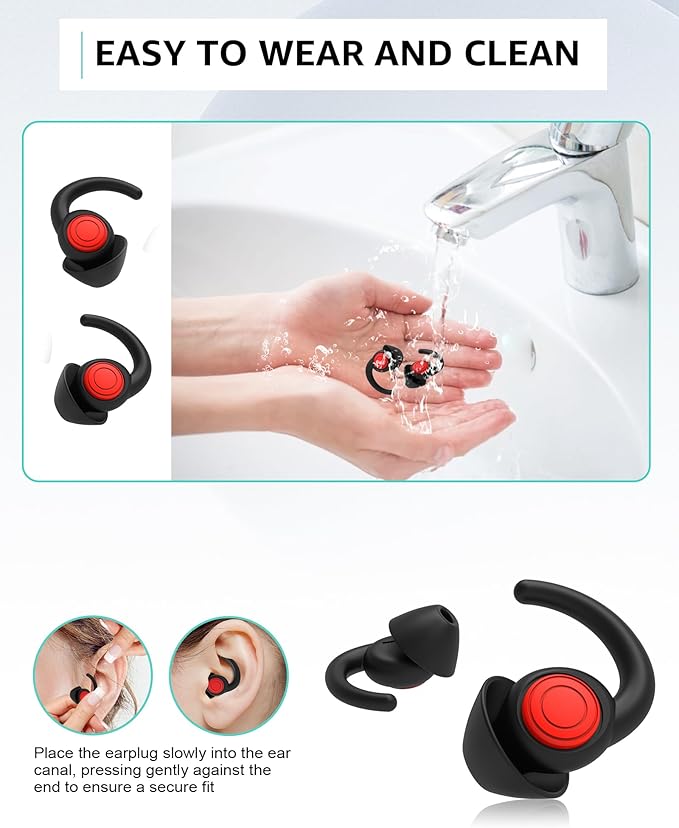 Reusable Ear Plugs for Sleeping, Noise Reduction, Concerts, Travel, Work,