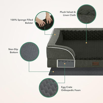Orthopedic Dog Beds for Large Sized Dogs, Waterproof Memory Foam Large Pet Bed with Sides 35x22Inch, Non-Slip and Egg-Crate Foam Big Dog Couch Bed with Removable Washable Cover, Dark Green