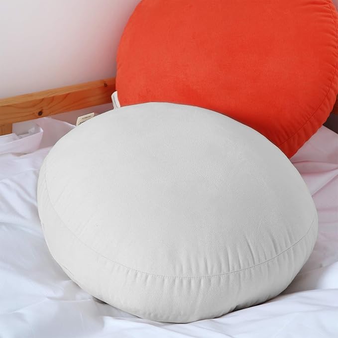 Round Throw Pillows 18x18 Grey Down-Like Polyester Filling Super Soft Ultra Fluffy Feather-Like Touching Round Floor Pillow 45x45cm Decorative Circle Cushion for Couch Bed Sofa Car, 1 Piece
