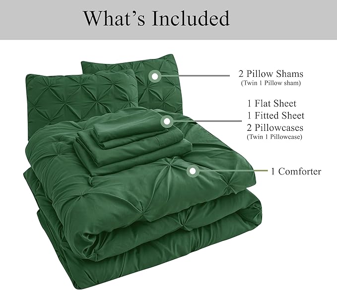 Twin XL Comforter Set with Sheets – 5 Piece Pintuck Bed in a Bag – Hotel-Style Microfiber Bedding Sets – Soft, Breathable, Durable & Easy-Care - Twin XL All Season Cozy & Comfy Bed Set – Olive Green | Everyday use, Hotel luxury feel, Easy care fabric, ...