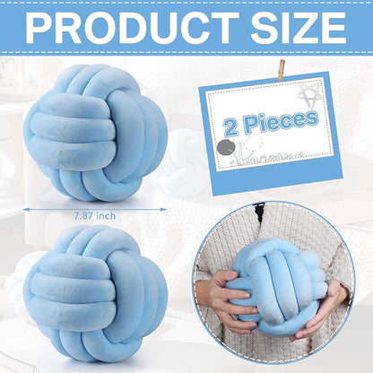 Namalu 2 Pieces Knot Ball Pillows Round Plush Aesthetic Cushion Pillows Soft Stress Relieving Cute Decorative Knotted Pillows for Kids Bed Sofa Bedroom Decor (Sky Blue, 7.87 Inches)