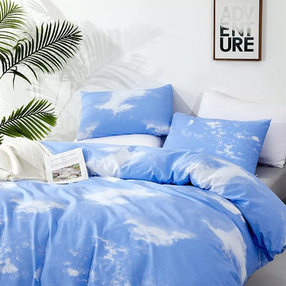 CLOTHKNOW Blue White Sky Full Size Comforter Sets 3Pcs Blue Bedding Comforter Sets Blue Comforter Light Blue Comforter with 2 Pillowcases