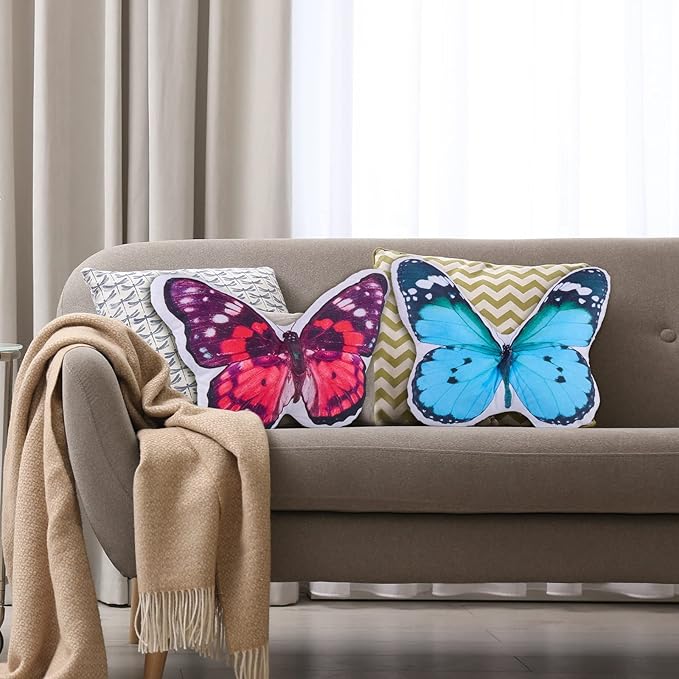 Juexica 2 Pcs 3D Butterfly Pillow Decorative Butterfly Stuffed Animal Throw Pillow Plush Gifts for Women Decorations for Fireplace Mantel Bedroom Couch Seat Cushion Garden, 15x13 Inch(Violet, Blue)