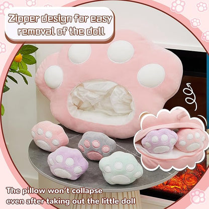 Lewtemi Cute Banana Pillow Kawaii Stuffed Animal Removable Emotional Plush Support Cat Dinosaur Gift for Home Room Positive Decor(Cat Paw)