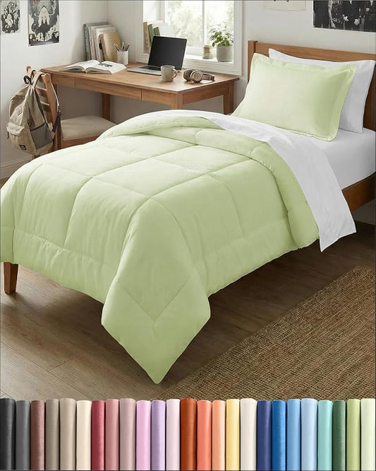 Twin Comforter Set - 2 Piece Bed Set for All Seasons - 1 Soft Quilted Comforter w/ Corner Tabs & 1 Pillow Sham - Comfy & Breathable - Premium Down Duvet Insert - Oeko-TEX - Twin Size, Light Sage Green