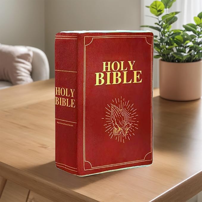 Bible Pillow Book Plush That Opens, Christian Holy Bible Stuff Religious Party Favors Gifts, Room Decorative Pillow for Bedroom Living Room (Red)